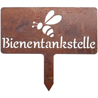 EXTRAVAGANT® Gartenstecker Bienentankstelle Gartendeko Kräuterbeetstecker Gartenschild Pflanzenstecker Metall Stahl Rost Edelrost wetterfest für Garten Beet Roststecker Blumenstecker