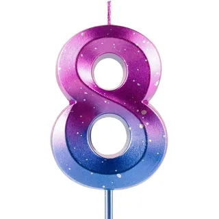Geburtstagskerzen Nummer 8 Galaxy Gradient Glückseliger Geburtstag Lila Blau Gradient Kerze Premium Wachs & 3D Diamant Design Kuchen Topper Dekorationen für Party Jubiläumsfeier
