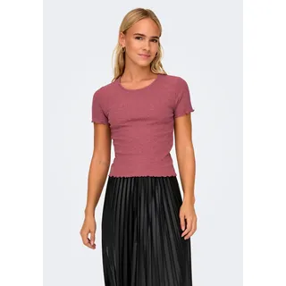 Rundhalsshirt ONLY "ONLEMMA S/S SHORT TOP NOOS JRS", Damen, Gr. XL (42), bunt (rose braun), Jersey, Obermaterial: 65% Polyester, 30% Viskose, 5% Elasthan, unifarben, regular fit kurz, Rundhals, gewellter Abschluss, Shirts Rundhalsshirt, Rundhals, modisch, regular fit, gewellter Abschluss, unifarben