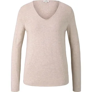 Tom Tailor Damen Langarmshirt Longsleeve sweater basic v-neck desert sand melange S