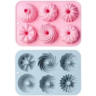 DERJDISF Gugelhupfform Silikon 2 Stück, Mini-Gugelhupfformen, 6 Mulden, Silikon-Kuchenformen, Mini Donut Formen Gugelhupf Backformen, Schwarz