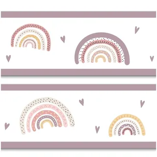 Bordüre 15cm x 200cm für Kinderzimmer Babyzimmer Dekor Aufkleber Wandbordüre selbstklebend Wandtattoo für Kinder Mädchen Junge Y033 (Regenbögen)