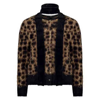 Strickjacke ZERO "Casual-Strickjacke mit Jacquard", Damen, Gr. 40, bunt (patch schwarz, braun), Obermaterial: 70% Polyamid PA. 20% Viskose CV. 10% Polyester PES., Strickjacken Strickjacke