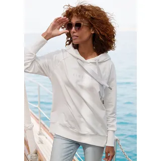 Kapuzensweatshirt ELBSAND "Svana", Damen, Gr. S (36), weiß, Sweatware, Obermaterial: 95% Baumwolle, 5% Elasthan, unifarben, figurumspielend hüftlang, Raglanärmel extrabreites Bündchen, Sweatshirts Kapuzensweatshirt, mit Logoprint, bequemer Hoodie, seitliche Schlitze