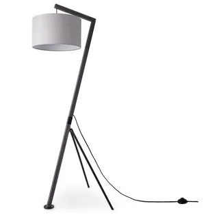 Paco Home Stehlampe Wohnzimmer Holz Standleuchte Leselampe Deko Stehleuchte Büro E27 Fassung Vintage Stoff Lampenschirm Modern Stativ Bogenlampe