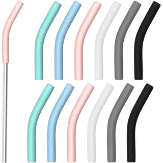 12 Stück Silikon Trinkhalm Spitzen,Wiederverwendbare Strohhalmspitzen,9 mm Außendurchmesser,Gummi-Strohhalmspitzen,silikon spitze für Edelstahl Strohhalme,Ideal für Kinder und Erwachsene,6 Farben