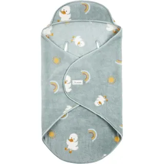Sterntaler Einschlagdecke aus Plüsch mit Allover Motiv Ente Edda Lou, Kuscheldecke Baby mit Kapuze und Gurtschlitzen für Autositz