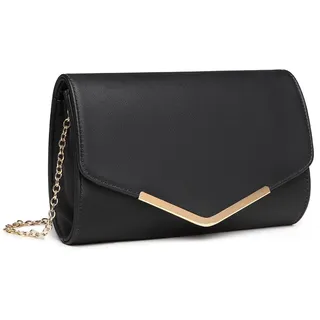 Miss Lulu Damen Umschlag Schwarz Clutch Elegant Abendtasche Brauttasche Umschlag Clutch Tasche Handtasche mit Kette für Hochzeit Party Prom