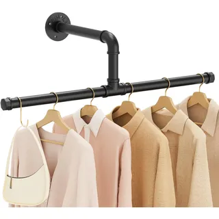 Yawinhe Industrierohr Kleiderstangen, Kleiderständer für die Wand, Rustikale Kleideraufbewahrung, Platzsparenders Wandregal Küchenregal, für kleine Zimmer, Schwarz, 51cm, 1-Pack