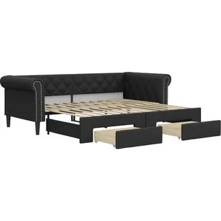 vidaXL Tagesbett Ausziehbar mit Schubladen Schwarz 90x200cm Kunstleder - Schwarz
