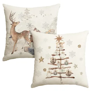 Artoid Mode Schneeflocken Bäume Geschenke Rentier Weihnachten Kissenbezüge 2er Set, 45x45 cm Chrisrmas Stern Zierkissenbezug Cushion Cover Couch Deko