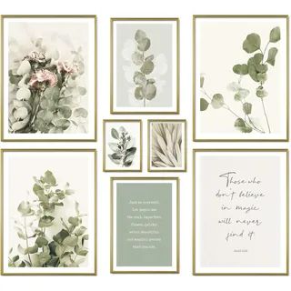 ARTFAVES® Poster Set - EUCALYPTUS - mehrteilige Wanddeko Wohnzimmer & Schlafzimmer - 8 moderne Wandbilder Eukalyptus, Pflanzen, grün, natur, Boho - ohne Bilderrahmen