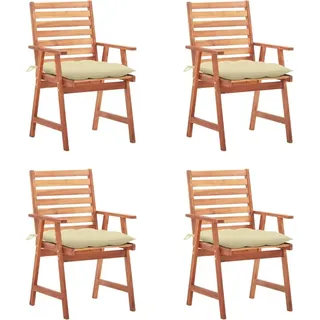 Garten-Essstühle 4 Stk. mit Kissen Massivholz Akazie - Creme, Bunt