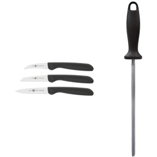 Zwilling 38115001 Gemüsemesser-Set, 3 tlg., Kunststoff, schwarz & Wetzstahl, Verchromt, Länge: 23 cm, Schwarzer Kunststoffgriff mit Aufhängöse