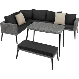 tectake Aluminium Rattanlounge Lounge Pula, hochwertiges Geflecht, grau , Grau , Metall , Rechteckig , Gartenmöbel, Gartengarnituren, Gartenmöbel-Sets