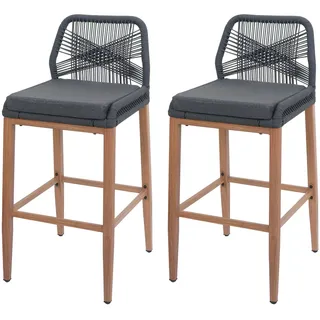 Mendler 2er-Set Rope-Barhocker HWC-O21, Outdoor Sitzpolster Seilgeflecht Metall Holz-Optik anthrazit, Kiss