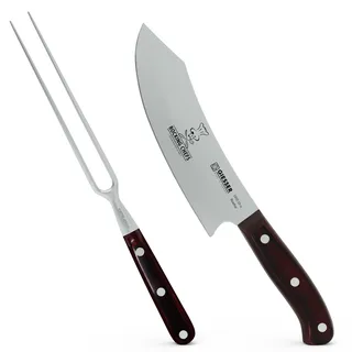Giesser seit 1776 - Made in Germany - PremiumCut, Rocking Chef, Tranchier Set 2 teilig, Kochmesser 20 cm, Tranchiergabel, micarta, rot, rostfrei, Grillmesserset