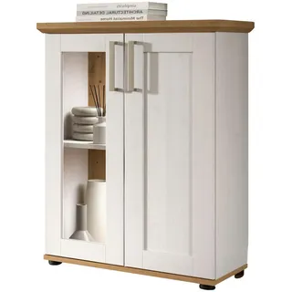 Inn.Furn Vitrine weiß Lärche, Eiche Artisan 64 cm, Highboard im Landhaus-Stil , Holzwerkstoff , Nachbildung,Lärche, Eiche , Uni, Holz Optik , 1 Fächer , Rechteckig , 64x88x37 cm , FSC Mix , Esszimmer, Vitrinen, Vitrinenschränke