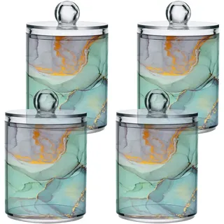 JUMBEAR Qtip Halter Organizer Spender grüner Marmor Badezimmer Aufbewahrungsbehälter Watteball Halter Badezimmer Behälter für Wattestäbchen/Pads/Zahnseide 4 Stück