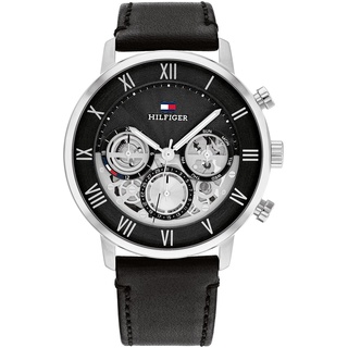 Tommy Hilfiger Multi Zifferblatt Quarz Uhr für Herren mit Schwarzes Lederarmband - 1710565