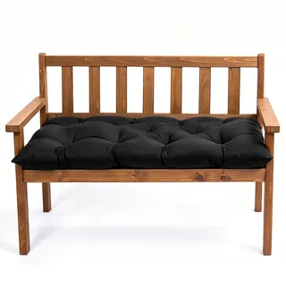 Sitzkissen Bank 100 × 50 × 10cm, Bankauflage Outdoor Weich & Dick Gepolstert, Gartenbank Auflage Wasserabweisend mit Bändern, Sitzpolster für Garten, Balkon & Terrasse (Schwarz, 100 x 50 x 10 cm)