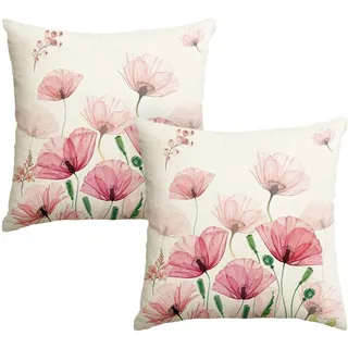 Artoid Mode Klatschmohn Blumen Blätter Frühling Kissenbezüge 2er Set, 45x45 cm Sommer Saisonnal Zierkissenbezug Couch Wohnzimmer Deko