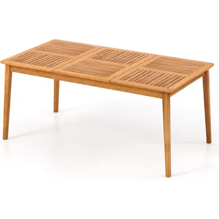 KOMFOTTEU Gartentisch mit 5 cm Schirmloch, Esstisch aus Akazienholz, Holztisch für 4/6/8 Personen, Terrassentisch für Garten, Hinterhof, Veranda - Naturbelassen
