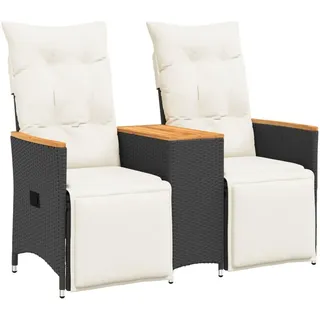 Gartensofa 2-Sitzer Verstellbar mit Tisch Schwarz Poly Rattan - Schwarz