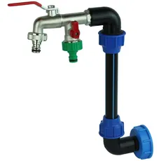 GASMIS IBC Schwanenhals Messing Doppel Wasserhahn 3/4" IBC Adapter S60x6 - Auslaufhahn 3/4" Abgang 1 Zoll - mit 2X Hahnanschlussstück - für Regenwassertank IBC-Container Regentonne