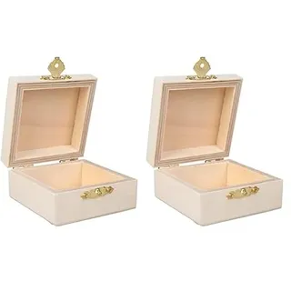 Rayher Holz Schatulle, 7,5 x 7,5 x 4 cm, Holzbox mit Deckel und Schnappverschluss, Holzkiste FSC zertifiziert, Aufbewahrungsbox zum Bemalen, 64508505, Natur (Packung mit 2)