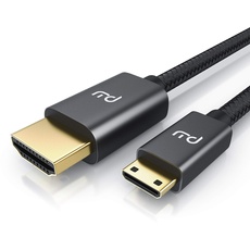 CSL - 4k Mini HDMI auf HDMI Kabel 1,5m – HDMI 2.0 a/b Typ C auf Typ A - Nylon Brading – 3840 x 2160@60 Hz – Knickschutz – HDR - ARC - 3-Fach geschirmt – vergoldete Stecker
