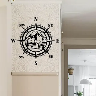 SUPERDANT Kompass Wandtattoo Berge Dschungel Wandsticker Bergwald Vinyl Wandsticker Reise Wandaufkleber Abziehen Und Ankleben Für Wohnzimmer Schlafzimmer Büro Dekorationen Für Kinderzimmer