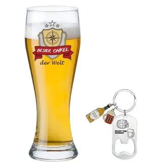 BeBeiZi Bierglas Bester Onkel der Welt – Lustiges Geschenk für Onkel zum Geburtstag & Weihnachten – Weizenglas 480ml – Geschenkidee für den Lieblingsonkel