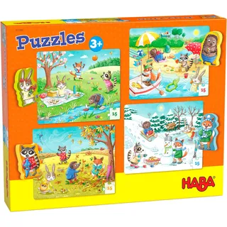 HABA Jahreszeiten-Puzzle für Kinder ab 3 Jahren – 4-teiliges Holzpuzzle mit bunten Motiven, robust & nachhaltig - 1301888001