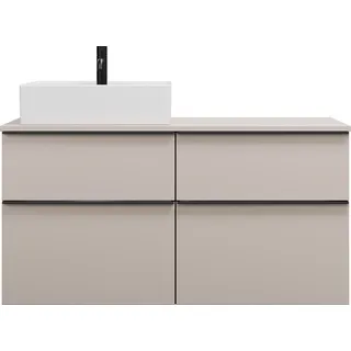 burgbad Eqio Keramik-Aufsatzwaschtisch quadratisch, links, inklusive Waschtischunterschrank mit 4 Schubladen, Breite 1200mm, SGUS120LF6583C0001G0252