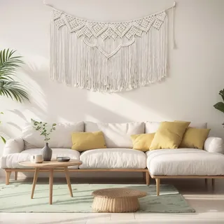 ANAZOZ Makramee Wandbehang Outdoor, Makramee Boho Vorhang Türvorhang Fenstervorhang für Hochzeit 50 cm Breit - Wandbehang Baumwolle Gewebte Einfarbig Mit Quasten