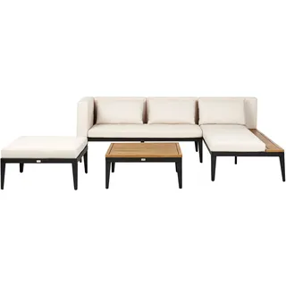 Beliani Lounge Set mit Tisch und Ottomane 3-Sitzer BRACCIANO linksseitig zertifiziertes Akazienholz Hellbeige