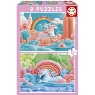 Educa - Kinderpuzzle Magische Einhörner | 2x48 Teile Puzzleset | Einhorn Puzzle Mädchen Kinder | ab 4 Jahren (20223)
