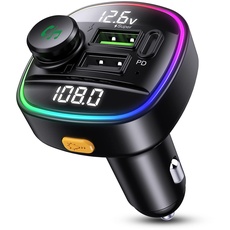 Criacr FM Transmitter Bluetooth V5.0, FM Bluetooth Adapter Auto mit 3 USB Ladeanschlüsse, Freisprecheinrichtung, Music Player, 7 Farben LED Backlit, Unterstützung U Disk