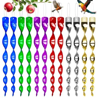 AOOWU 12 Stück Reflektierende Vogelschreck, Reflektierende Windspirale Vogelschreck Specht Abwehr Vogel Abschreckung Vogelabwehr Windspiel, Abwehr von Vögeln Kann auf Bauernhöfen, Obstgärten, Gärten