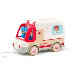 Woodyland Lernspielzeug 92053 Krankenwagen mit Licht und Sound - aufklappbar und mit Zubehör