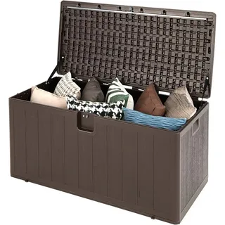 Auflagenbox wasserdicht XXL 400 Liter, Gartenbox Kissenbox Kissentruhe abschließbar, Aufbewahrungsbox Aufbewahrungsbehälter aus Kunstharz mit Deckel, Terrassenbox 127,5x64x64 cm, braun - Braun