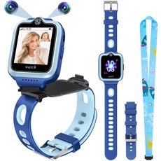 Bild 4G GPS Kinder Smartwatch Telefon wasserdichte Smart Watch für Jungen und Mädchen, 2-Wege-Anruf, Sprach- und Video-Chat, Kamera, SOS, Musik-Video-Player, Alarm (T30, Blau)