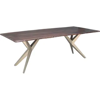 MASSIVMOEBEL24.DE Baumtisch Akazie 140x90x76 braun lackiert Beine silber matt FREEFORM 4 #14 - Braun
