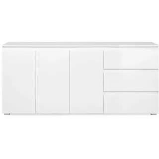 Sideboard Capetown Nachbildung in glänzendem Weiß Spanplatte 3 Türen 3 Einlegeböden 3 Schubladen 179 x 80,5 x 40 cm