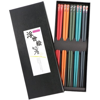 EXZACT Fiberglas-Essstäbchen-Set im japanischen Stil - 5 Paar wiederverwendbare Essstäbchen in schöner handgefertigter Geschenkbox - hitzebeständig, spülmaschinenfest -bunte Glasfaser - Kimono-Druck