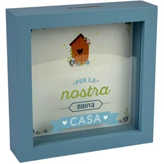 Dekorative Spardose aus Holz, Motiv: Neues Haus, 16 x 16 cm, Blau