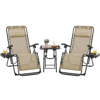 Yaheetech Sonnenliege Set mit klappbarem Liegestuhl 0 x 0 x 0 cm Beige