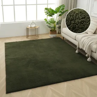 Teppich OTTO HOME "Cali Shaggy", dunkelgrün, B:80cm H:22mm L:150cm, Kunstfaser, Microfaser, Teppiche, Teppich, Uni-Farben, kuschelig, & weich, waschbar, Wohnzimmer, Schlafzimmer
