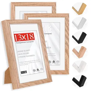HIMEETIME® 3x Bilderrahmen für 13 x 18 cm Natur Holz Eiche Dünner Rahmen,Posterrahmen Groß Vintage Collage,Picture Frame 13x18cm,Bilderrahmen mit Folienabdeckung - Wandmontage oder Tischaufsteller